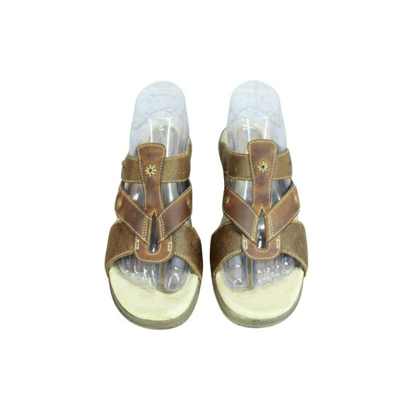 Merrell Luxe Mink Brown Strappy Leather Slip-on Wedge Slide Comfort Sandals Sz 8 - Picture 5 of 9